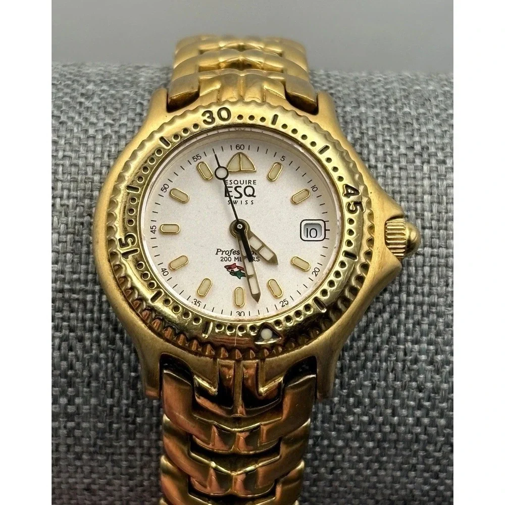 ESQ Esquire Swiss Gold Tone Diver Watch 200M Professional 7